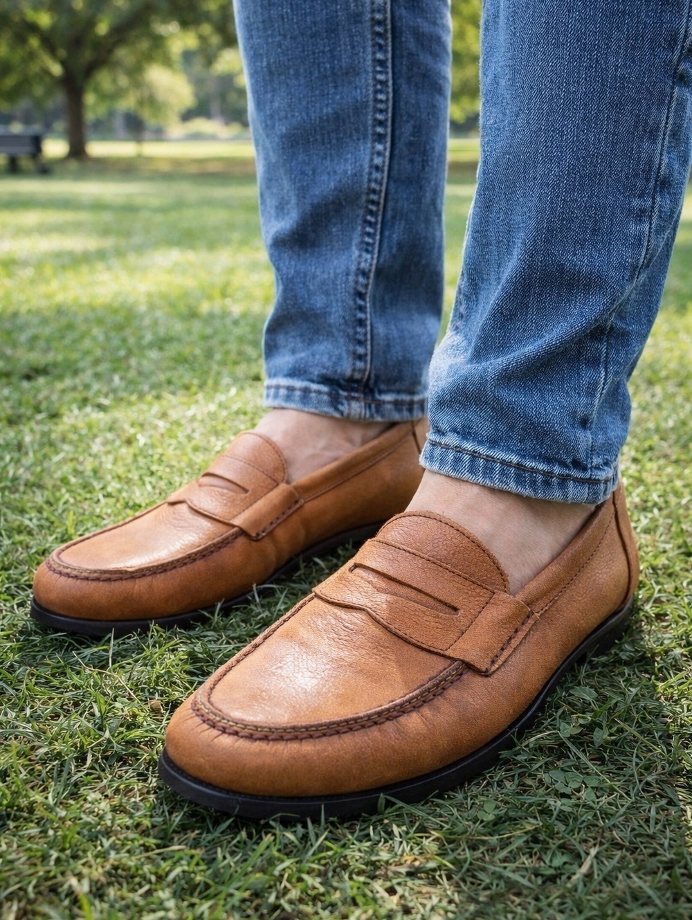 Henry Grethel Leather Penny Loafers | Distressed Tan Mocs | Classic Casual